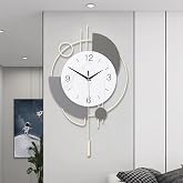 Dankeit Decorative Silent Quartz Wall Clock with Pendulum, Large for Living Room, Kitchen, Bathroom, Bedroom - 13x21.65in(Beige)
