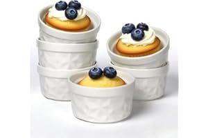 8oz Ramekins, Sinsanbo White Porcelain Ramekins set of 6, 230ml oven safe Ceramic Ramekins for Creme Brulee, Baking, Souffle,