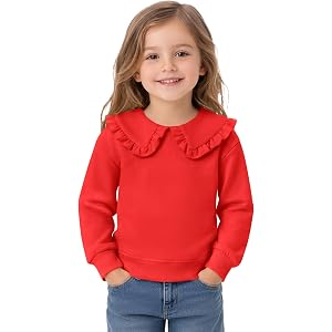 Haloumoning Toddler Baby Girl Peter Pan Collar Long Sleeve Sweatshirt | Little Kids Pullover Sweatshirts, Ruffled Doll Collar