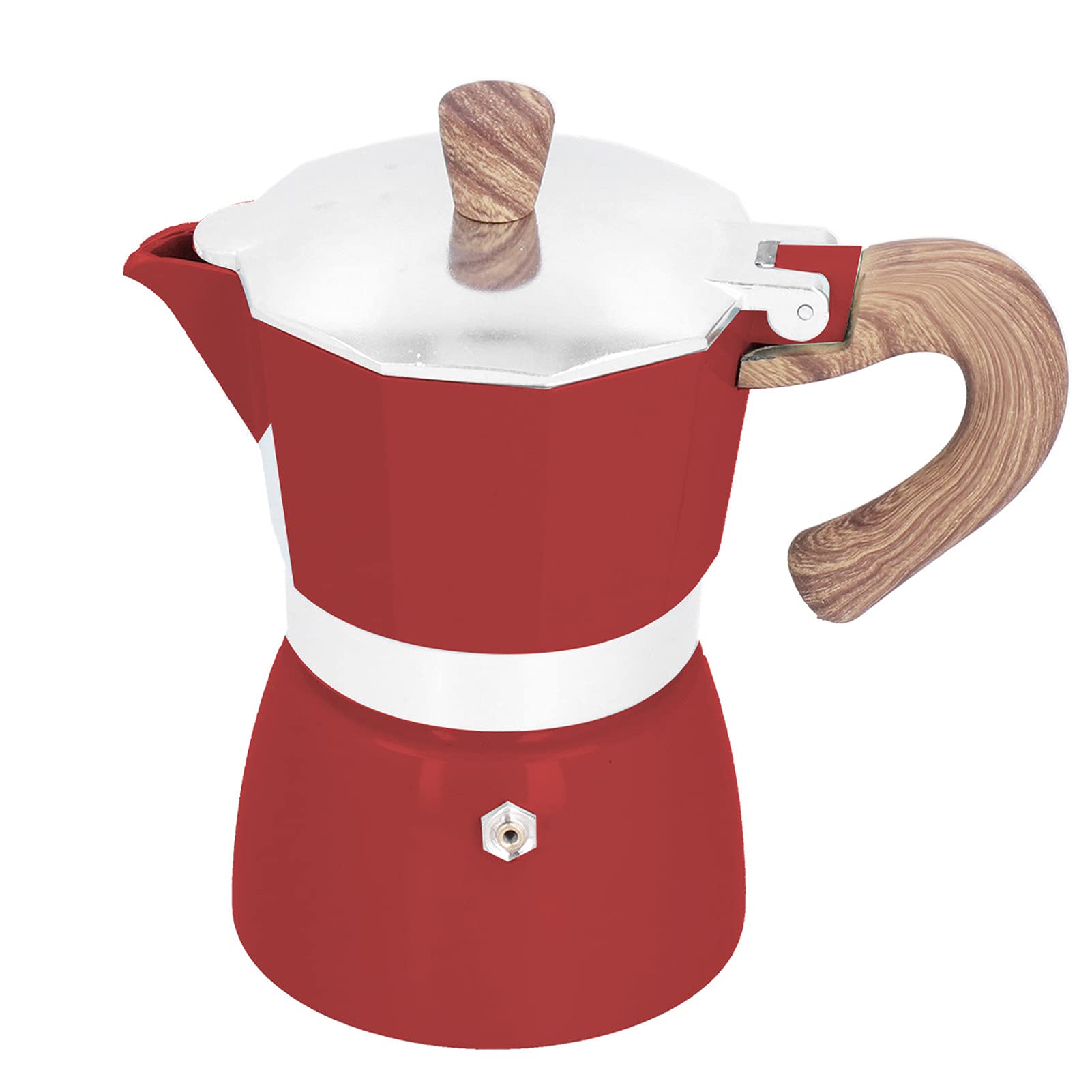 Cocoarm Moka Pot 150ML Moka Coffee Maker Aluminum Octagonal Coffee Pot Heat Resistant Handle Moka Coffee Pot for Home Office Kitchen Appliance, Flip Cover, Easy to Pour Nozzle (model red)