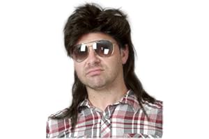 Baruisi 80s Men's Mullet Wig Black Cosplay Halloween Wig for Fancy Dress