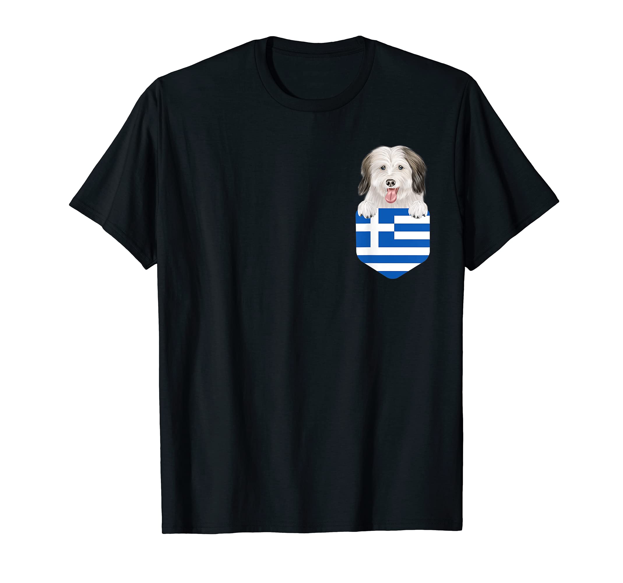 Greece Flag Coton de Tulear Dog In Pocket T-Shirt