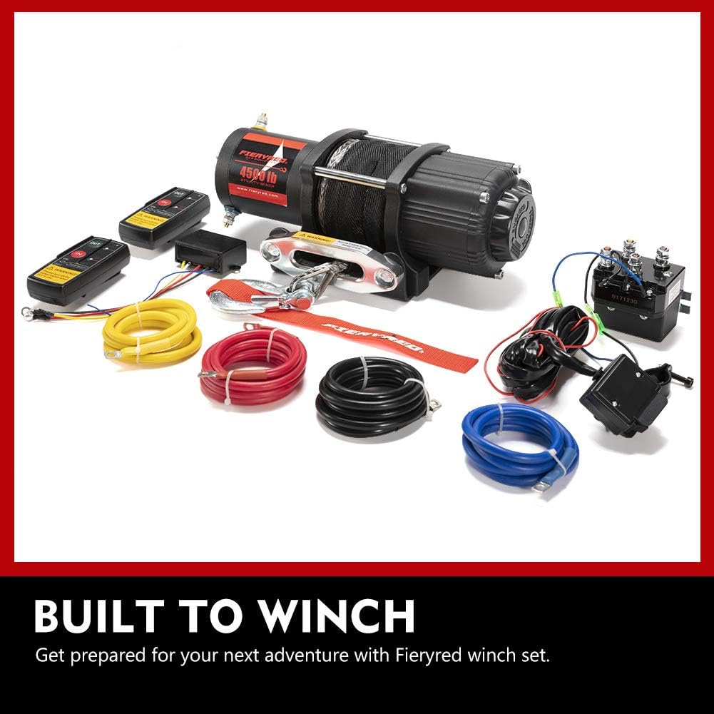 FIERYRED 12V 4500LBS Electric Synthetic Rope ATV Winch Kits for Towing ATV/UTV Off Road Trailer with Wireless Remote Control Mounting Bracket: Automotive
