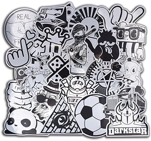 100 Pcs Metallic Black and White Stickers for Laptop Car Luggage Bicycle Motorcycle Computer Skateboard Snowboard Water Bottle Graffiti Vinyl Decal Pack Bomb Cool Sticker