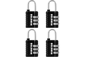 DELSWIN Combination Lock 3-Digit Small Padlock - 4Pcs Resettable Combo Lock for School Gym Locker, Outdoor, Fence, Gate, Waterproof Luggage Locks for Travel Backpack