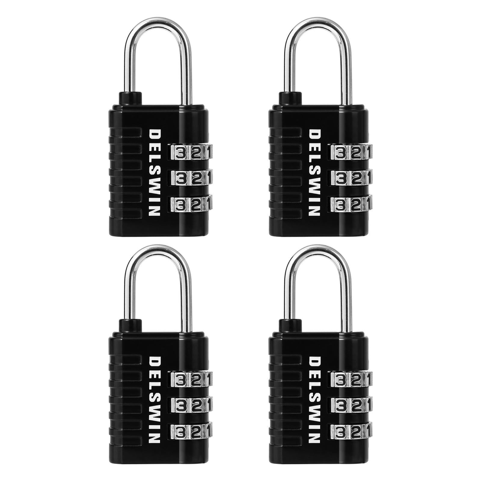 Photo 1 of DELSWIN Combination Lock 3-Digit Small Padlock - 4Pcs Resettable Combo Lock for School Gym Locker, Outdoor, Fence, Gate, Waterproof Luggage Locks for Travel Backpack