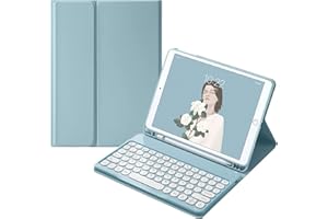 Keyboard Case for iPad mini 7 (A17 Pro) /Mini 6, Cute Slim Round Keys Detachable Wireless Keyboard Cover with Pencil Holder f