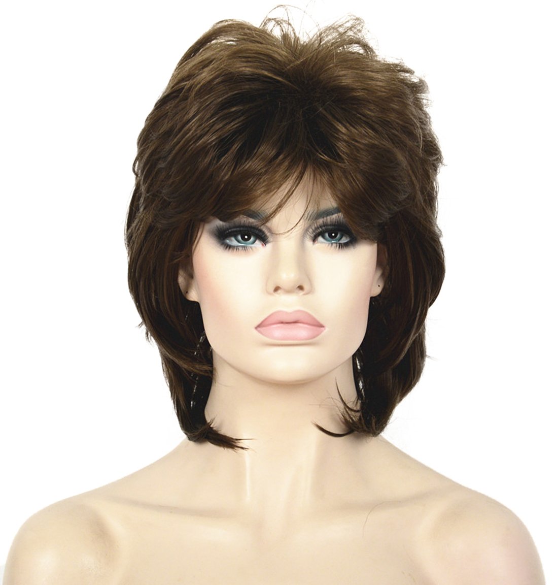 Lydell Short Length Layered Shaggy Full Synthetic Wig Medium Golden Brown
