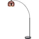 Teamson Home Arquer 66.93" Arc Floor Lamp for Living Rooms, Home Offices, Dining Rooms, Bedrooms with Faux Black Marble Base 