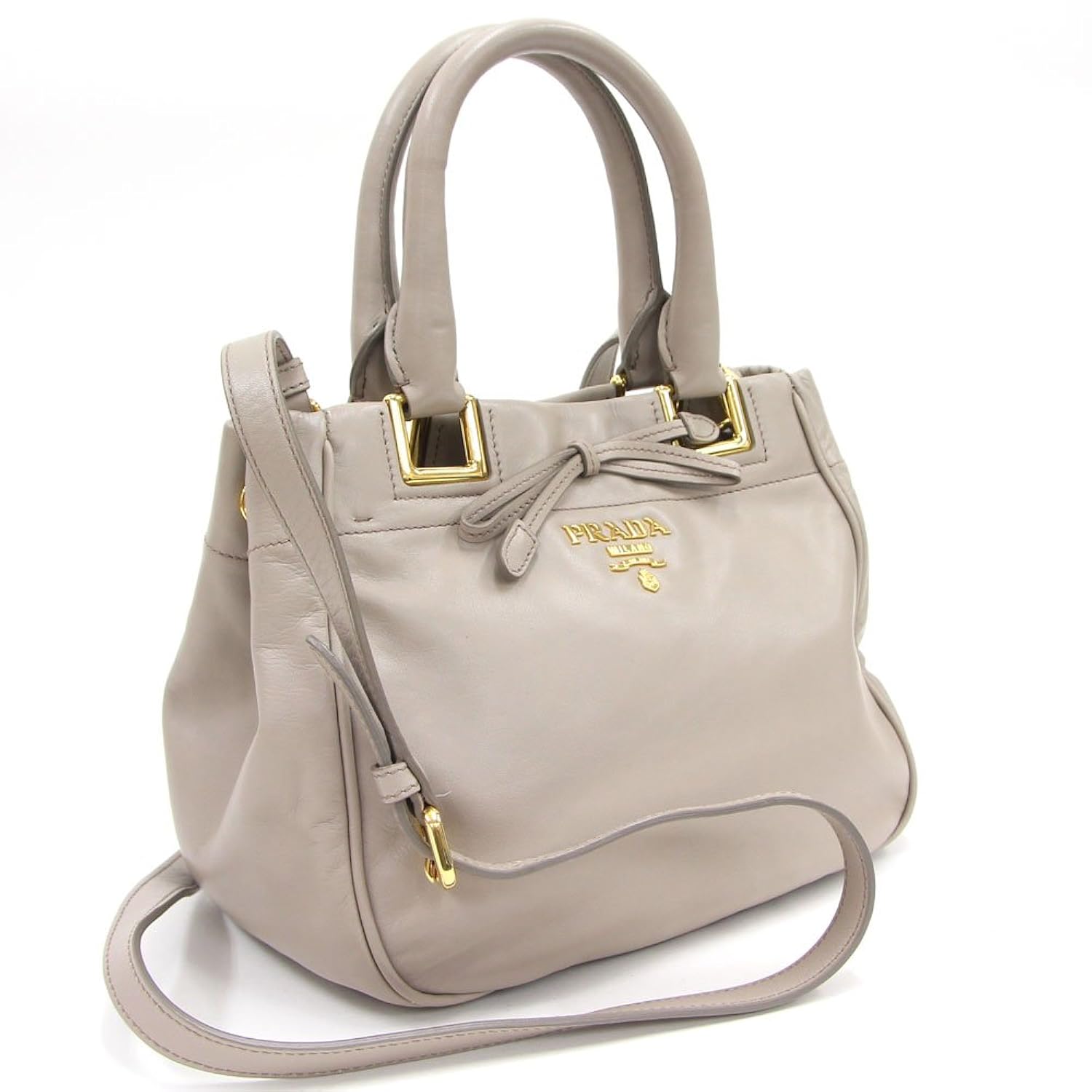 超特価激安 Prada プラダ 2wayハンドバッグ グレージュ ソフトレザー 中古 ミニバッグ ミニトート ショルダーバッグ リボン Prada 並行輸入品 B07f59ptdk Hermescolleges Ca