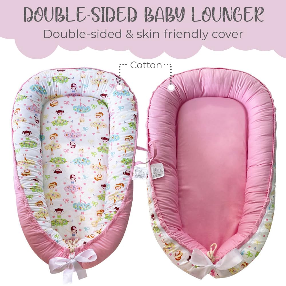 PIERRI Baby Lounger for Newborn with Detachable Mosquito Net - Ultra-Soft Cotton Snuggle Nest Lounger, Reversible Infant Lounger, Double-Sided Baby Nest, Infant Lounger, Baby Lounger for Newborn