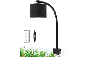 Lominie Aquarium LED Light 10 Gallon Fish Tank Light Timer Clip on Aquarium Lamp Full Spectrum 80W 6500k for Freshwater Refugium Cube Tank with Gooseneck