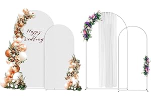 SHINOSKE Metal Arch Backdrop Stand Set of 2 with Cover, (7.2FT+6FT) Wedding Balloon Arch Stand Backdrop Fabrict for Gender Reveal Party,Ceremony Baby Shower Bridal Birthday Decoration White