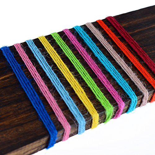 1000 Feet (c.333 Yards) 2mm 3 ply Colourful Natural Jute Twine String Roll Collection - 10 Assorted Coloured Variety Pack for Artworks and Crafts, Gift Wrapping, Picture Display and Gardening