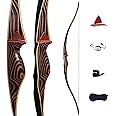 Deerseeker Archery 54" Traditional Bow Hunting Longbow with Bamboo Core Limbs Handmade Recurve Bow RH/LH for Targeting Practice Shooting Youth & Adults Bow Set 15-80lbs