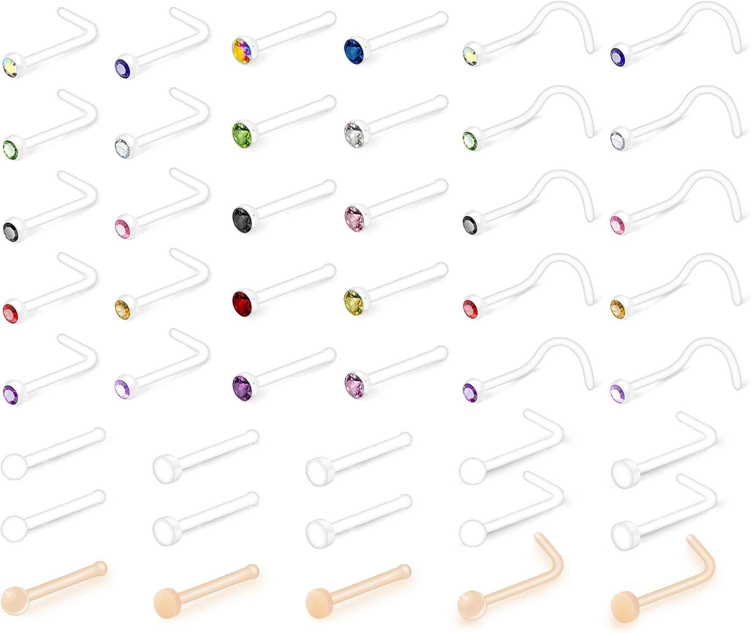 Rajnard Clear Nose Rings Studs for Work Plastic Nose Retainer 20G /22G