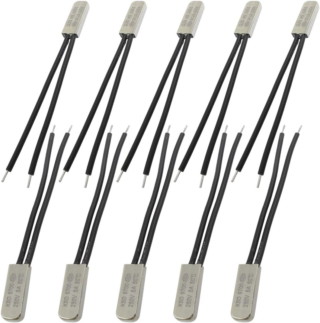 sourcing map 10 Pcs Bimetal Temperature Control Switch Thermostat 50C N.C KSD9700, Silver,black