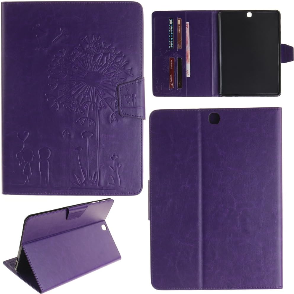 Ooboom® Samsung Galaxy Tab S2 9.7 Case Emboss Dandelion Love PU Leather with Kickstand Card Slots Cash Packet Magnetic Flip Book Wallet Cover for Samsung Galaxy Tab S2 9.7 T815 - Purple