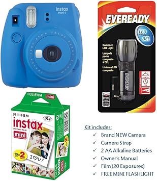 Amazon Com Fujifilm Instax Mini 9 Instant Film Cobalt Blue Camera Film Batteries Free Flashlight Camera Photo
