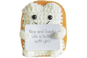 BULINGNA Funny Crochet Inspirational Potato with Positive Card, Cute Emotional Support Pickle Positive Dolls (Beige Toast, One Size)