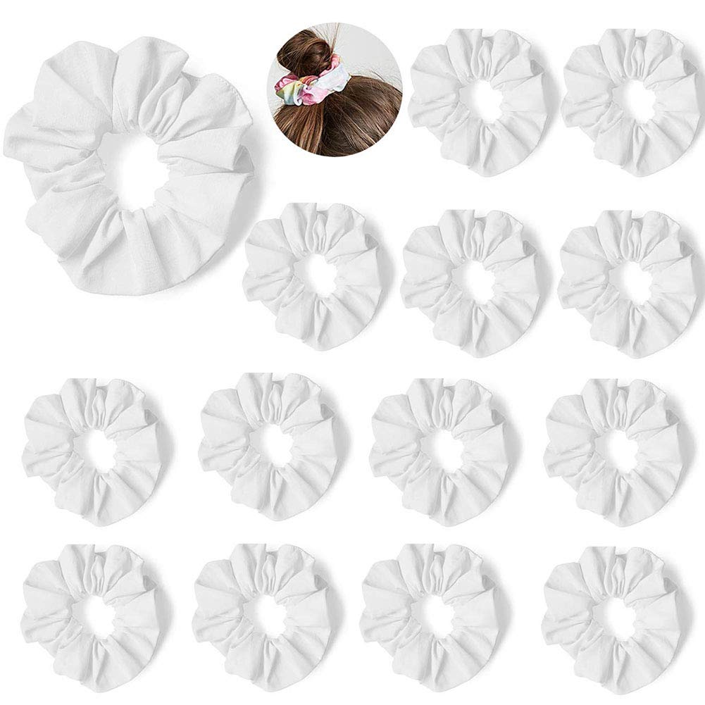 15PCS Solid Color Hair Scrunchies, White Scrunchies for Tie Dye, Cotton Elastic Hairbands Ponytail Holders Hair Ties, Hair Strapping, Hair Dress Supplies (White)