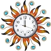 HOBYLUBY Sun Outdoor Clock with Thermometer and Hygrometer Combo, 13 Inch | Silent No-Ticking, Easy to Read, Quartz Clock Waterproof, Decor for Patio, Living Room, Kitchen, Orange