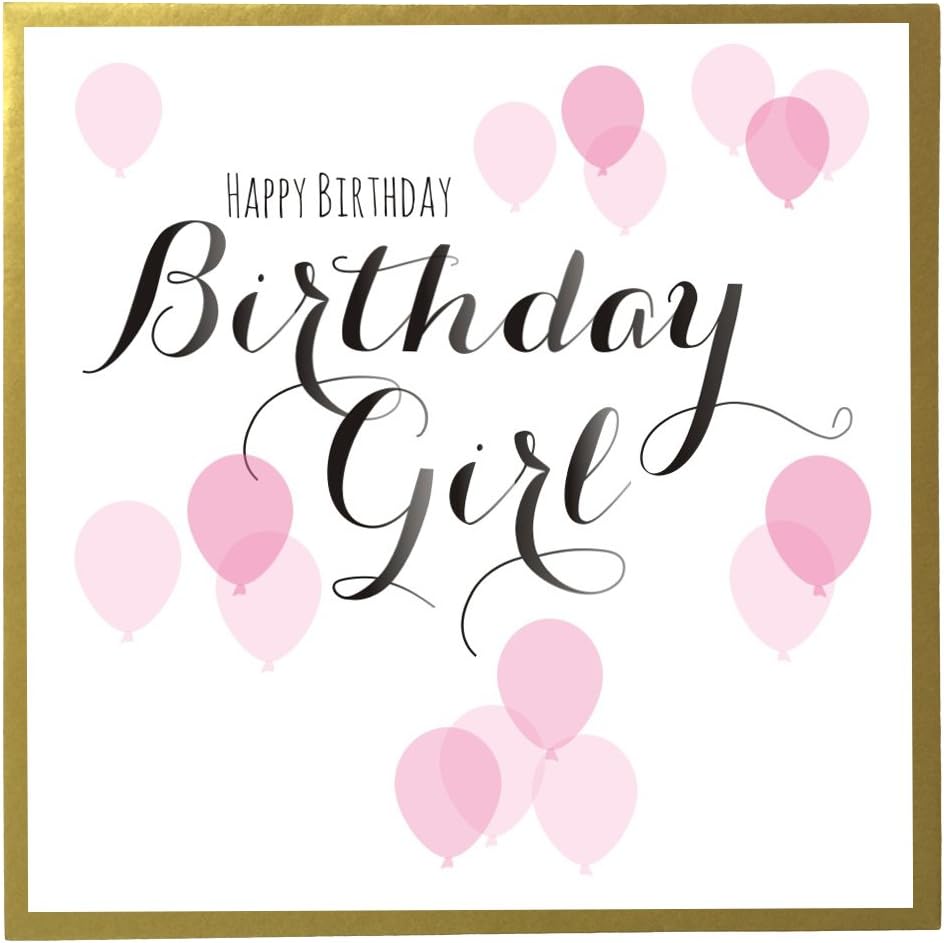 Claire Giles Greeting Cards, Happy Birthday Girl Card, with Pink Balloons, 150mm x 150mm