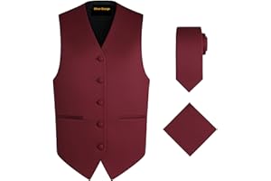 Oliver George 3pc Men's Solid Formal Suit Vest Waistcoat Tuxedo Dress Vest Necktie Handkerchief Set For Suit or Tuxedo
