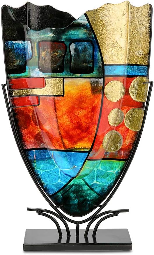 GILDE GLAS art Design Deko Vase auf etall Ständer - Glas
