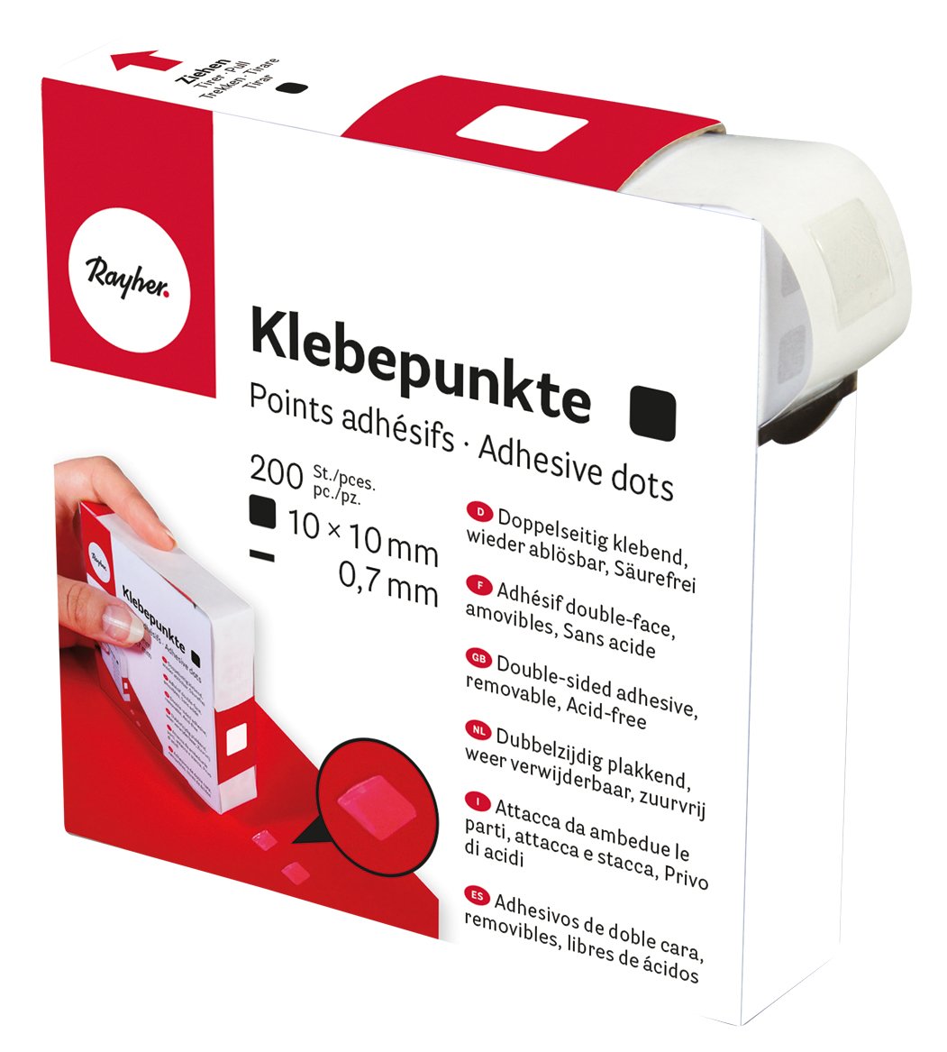 RAYHER HOBBY 30057000 Glue Dots Pack of 200 â€“ 10 x 10 mm (Pack of 1 Roll