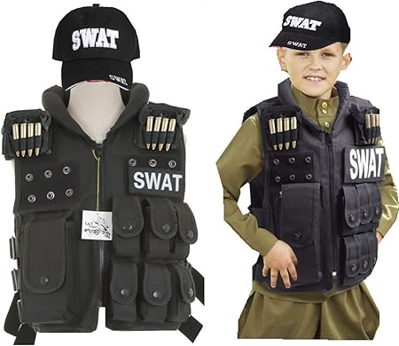 amazon catsobat ハロウィン仮装 swat ベスト キッズ swat キャップ ハロウィン 仮装 hellween costume 特殊部隊 子供用 男の子 女の子 コスチューム fbi police 警察 戦闘部隊 ベスト キャップ キッズコスチューム おもちゃ