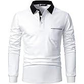 STTLZMC Polo Shirt for Men Long Sleeve Casual Basic Classic Golf Sport Cotton T-Shirt with Pocket
