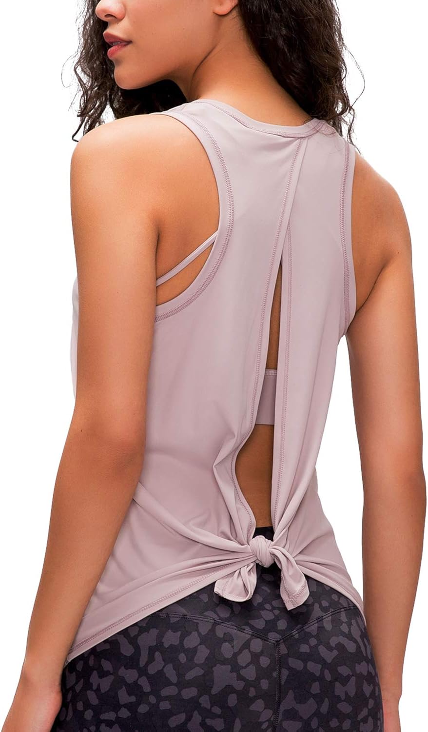 Lavento Women's Yoga Tank Top Open Back Tie up Workout Training