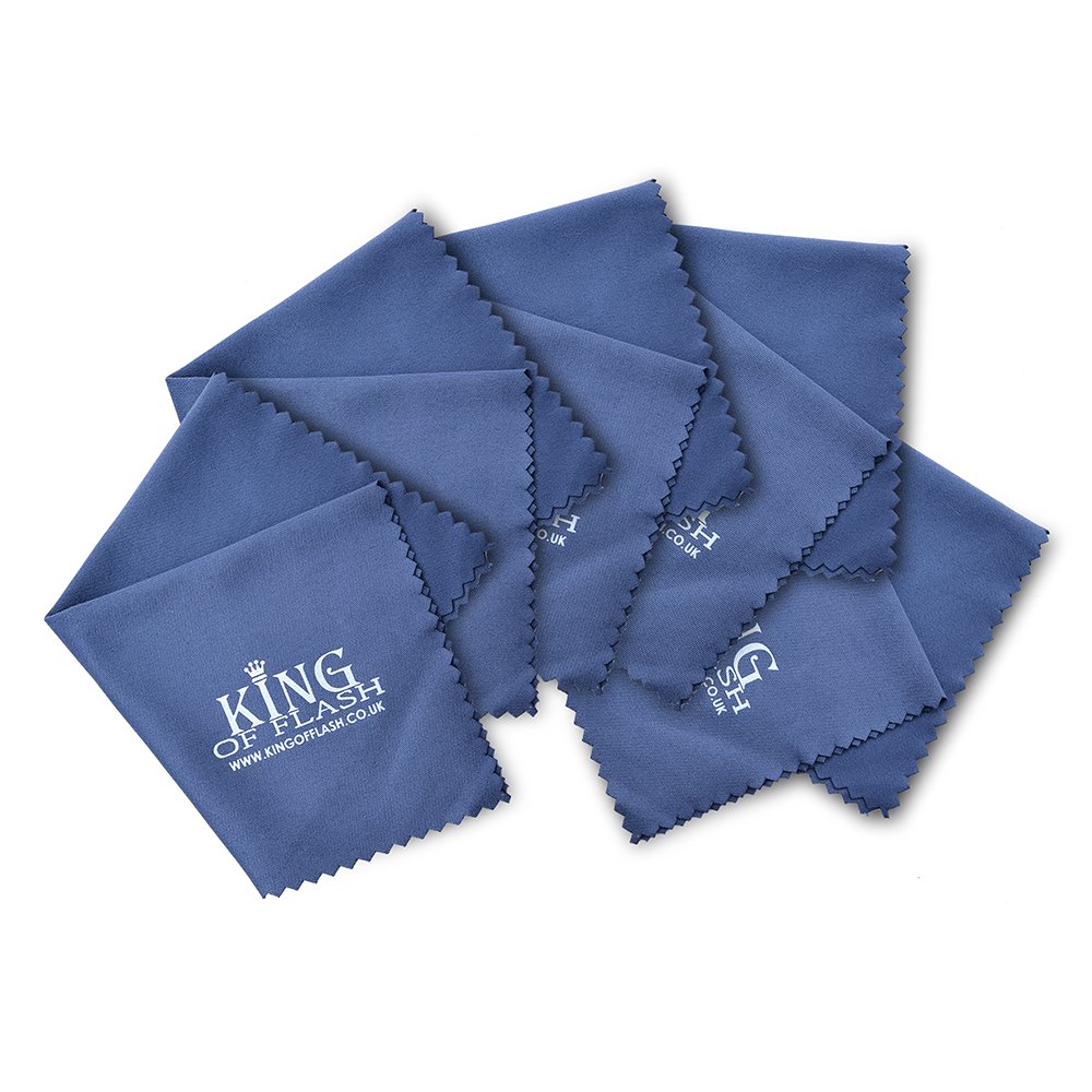 King of Flash 5 x Blue Superfine Microfiber Cleaning Cloths For Mobile Phones, Glasses, Tablets, TV, Sunglasses, Screens, Camera Lens Cleaners (5 Pack Cloth)
