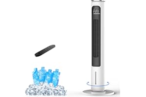 FLOWBREEZE 3-IN-1 Portable Air Conditioners Tower Fan, 37'' Evaporative Air Cooler w/Remote, 2.5L Water Tank With 4 Ice Packs, 12H Smart Timer & 70° Oscillating, 3Speeds For Bedroom Living Room Office