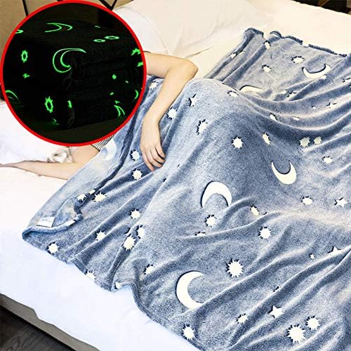 BAIVIT Moon and Stars Glowing Blanket, Luminous Soft Flannel for Kids Glow in the Dark Blankets Stars Gifts, for All Seasons