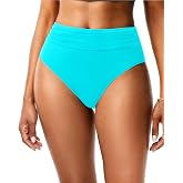 Women's High Waisted Bikini Bottoms High Cut Tummy Control Swimwear | Ruched Waistband, Moderate Coverage, Leg-Lengthening Silhouette, Full Lining, Stretch Fabric, Beach &amp; Pool Days