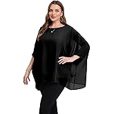 Cute Ann Womens 3/4 Batwing Sleeve Plus Size Elegant Summer Cape Blouse Scoop Neck Oversized Long Casual Tunic Tops Shirts
