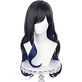 XiongXiongLe Black Blue Gradient Long Wave Women Costume Hair Replacement Wig for Adult Cos Halloween Christmas Comic Party