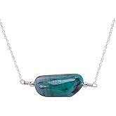 GEMKORA Natural Real Emerald Crystals Horizontal Pendant Necklace, Polished Birthstone, Healing Tumble Gemstone, Jewelry, 925 Sterling Silver Jewelry 18 inch
