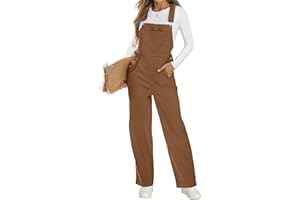 Vetinee Jean Overalls for Women Loose Fit Stretchy Denim Jumpsuit Baggy Bib Casual Straight Leg Pocket Dungaree Overall