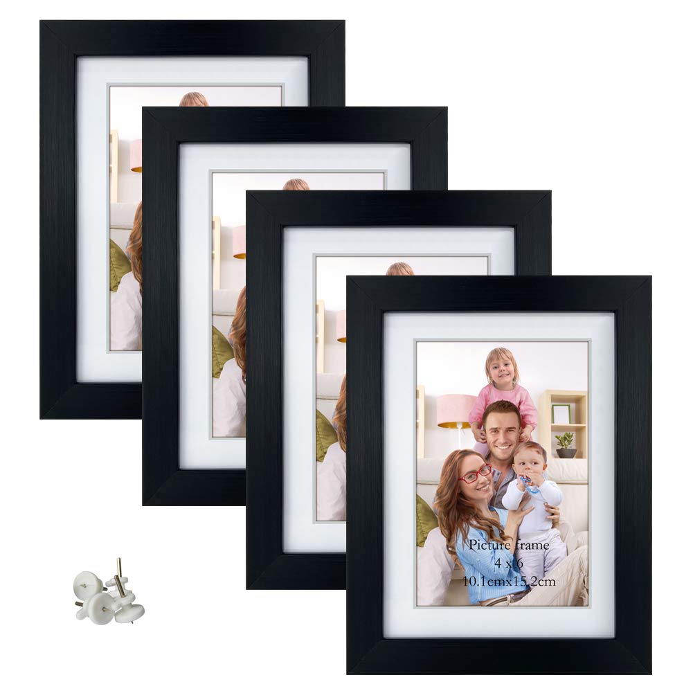 Giftgarden 4x6 Picture Frame Set of 4, Matted to Display 4 x 6 Pictures with Mat or 5x7 Photos without Mat for Wall Floating or Tabletop, Black