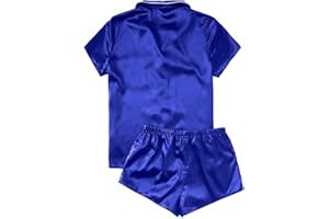 Generic Silk Pajamas for Women Set Button down Short Sleeve Top Shorts 2 Piece Pjs Set Comfy Cute Summer Sleepwear Loungewear