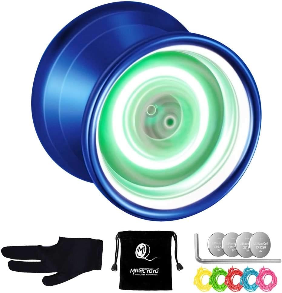 YOSTAR Yoyo Professional Light Up Yoyos for Kids MAGICYOYO Y02-AURORA Unresponsive Yoyos for Kids with Light, Included 5 Strings, Bag, Glove (Blue with Green Light)
