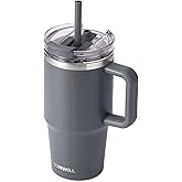 SUNWILL Coffee Tumbler with Handle, 20 oz Travel Mug with Lid and Straw Insulated, Stainless Steel Cup Leak Proof for Travel & Outdoor, Cupholder Friendly, Powder Coated Charcoal