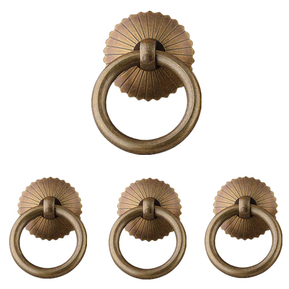 4Pcs Retro Kitchen Drawer Cabinet Door Handle Chinese Style Antique Brass Ring Pull Handle for Kitchen Bedroom Furniture