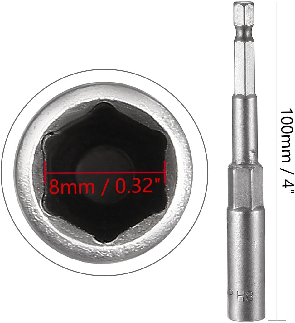 Sourcingmap 1/4" Quick-Change Hex Shank 8mm Nut Setter Driver Drill Bit, 100mm Length, Metric No-Magnetic - Image 4