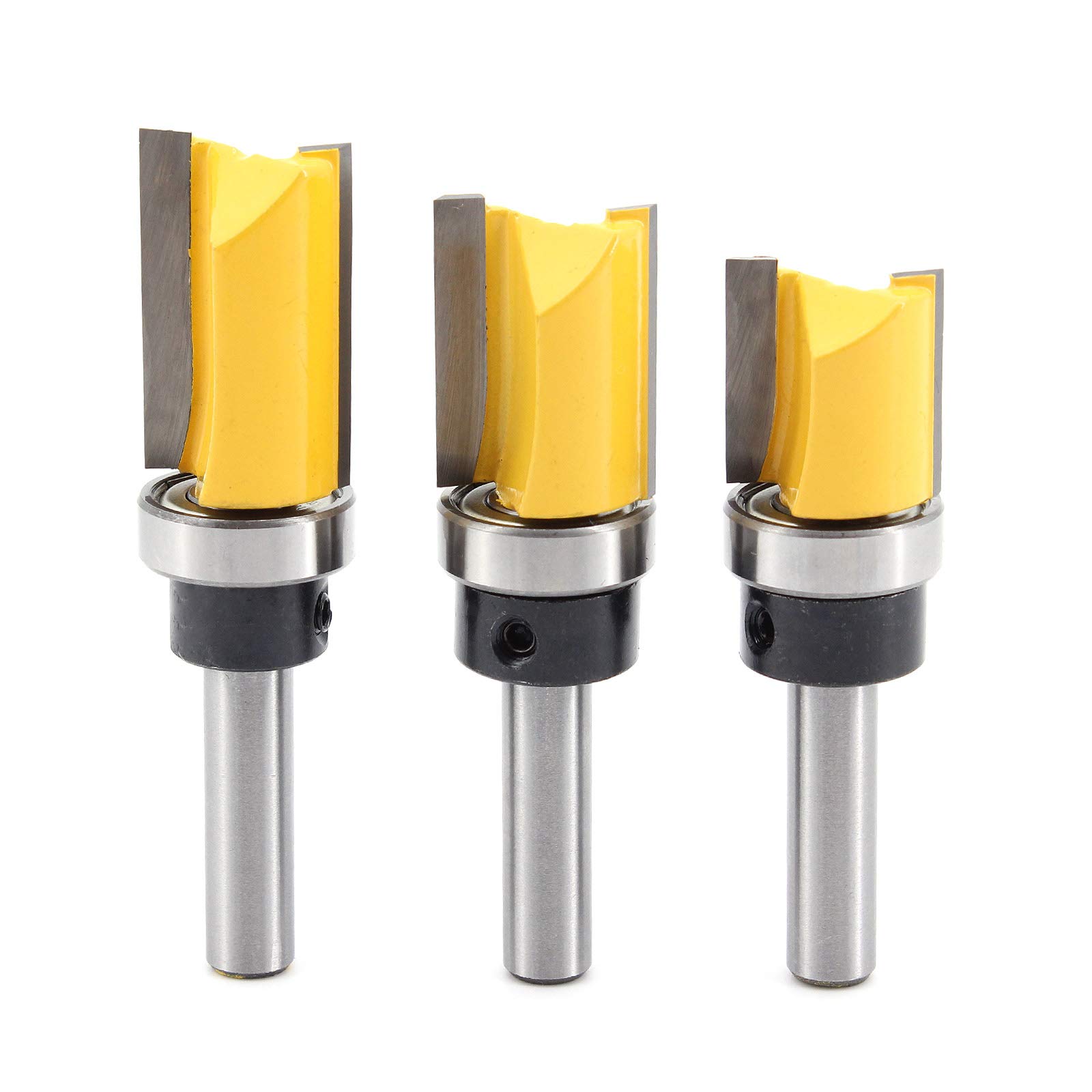 DingGreat 3 Pieces 8 mm Shank Flush Trim Pattern Template Router Bit Set Wood Top Bearing Milling Cutter Tool