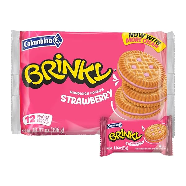 COLOMBINA BRINKY STRAWBERRY CREAM COOKIES,12 INDIVIDUAL PACKS, 4...