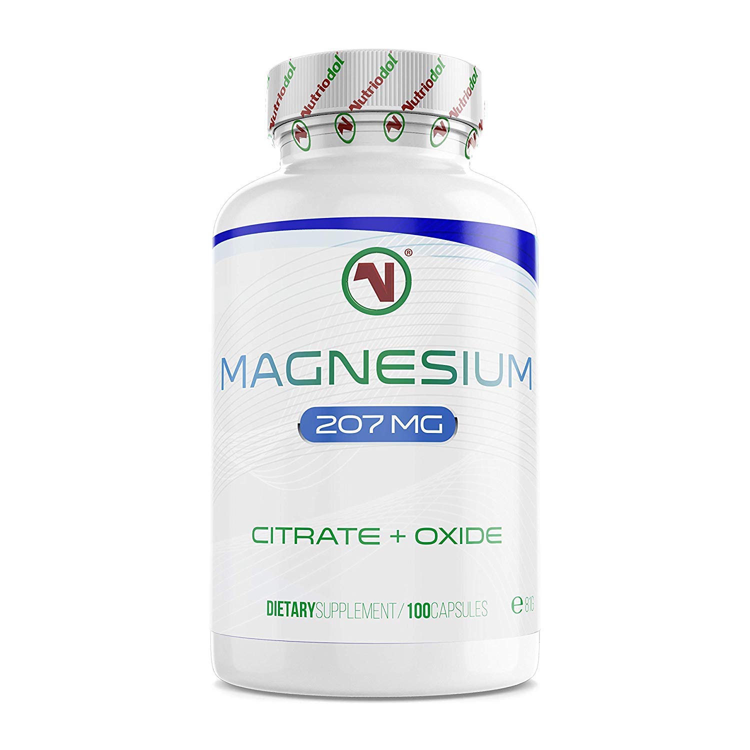 Nutriodol Magnesium 207 mg – 100 Capsules | High-Strength Magnesium Citrate & Oxide | Supports Energy-Yielding Metabolism, Reduces Tiredness, Muscle Function, Nervous System, Bones/Teeth